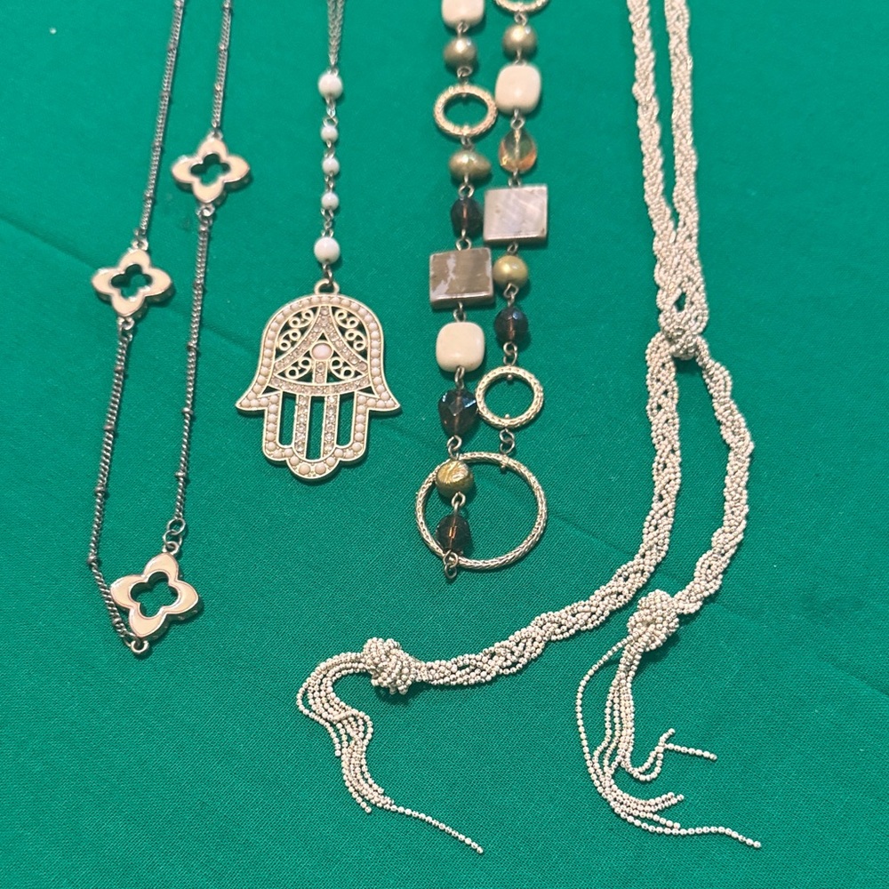 Set of 4 Gold and Cream Women's Necklaces